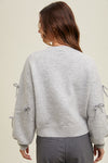 wishlist heather grey bow detail brushed sweater crew neckline relaxed fit bow aplique ribbed details