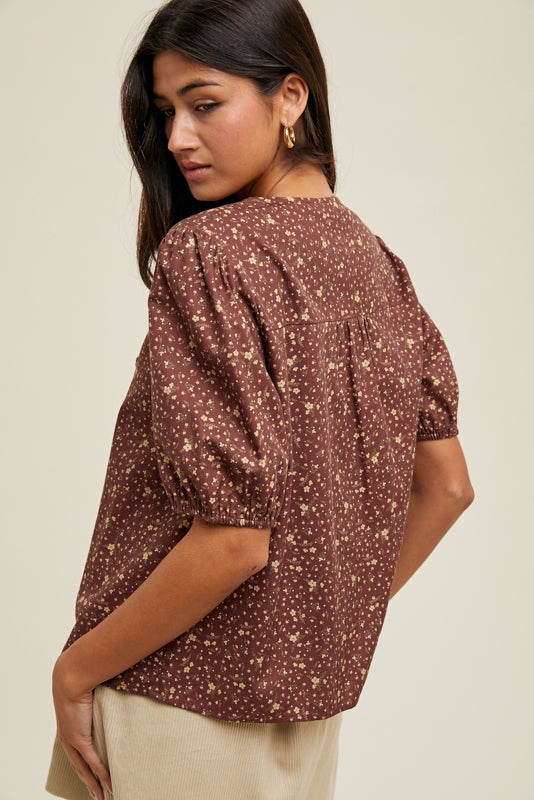 floral print bow tie front short sleeve blouse