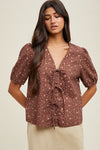 floral print bow tie front short sleeve blouse
