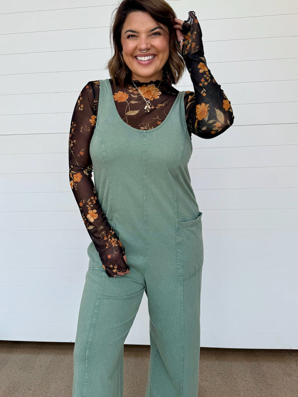 green oversized fit knit jumpsuit 