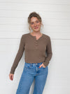 tan brown long sleeve henley top