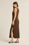 z supply raewyn rib dress sleeveless midi rib knit dark chocolate side slit fitted