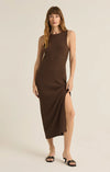 z supply raewyn rib dress sleeveless midi rib knit dark chocolate side slit fitted