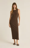 z supply raewyn rib dress sleeveless midi rib knit dark chocolate side slit fitted