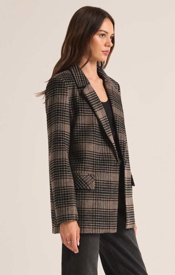 z supply kingston relaxed plaid blazer black latte