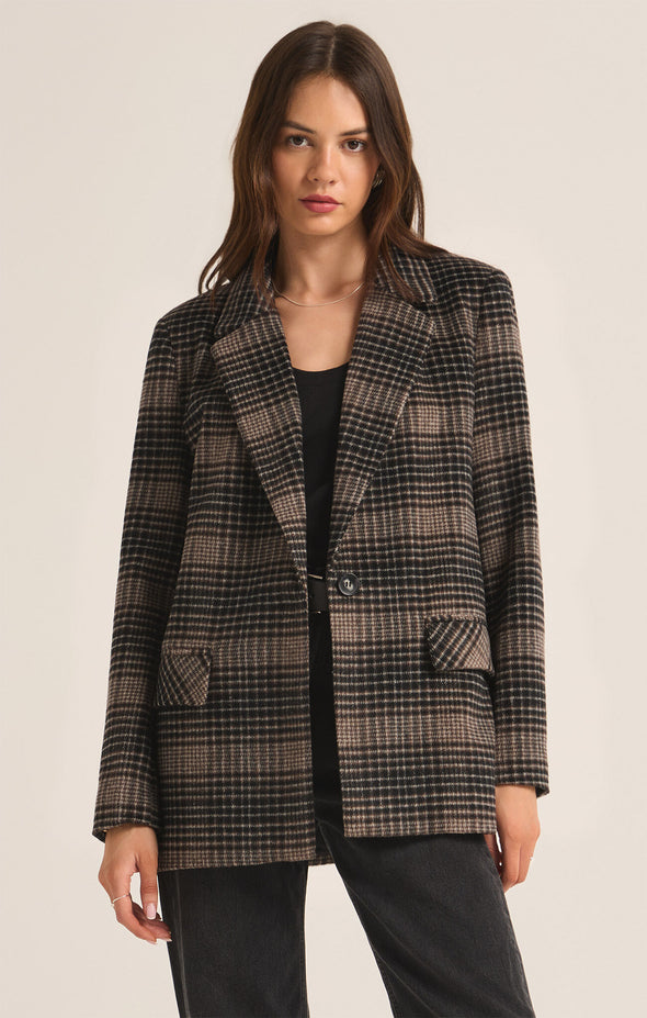 z supply kingston relaxed plaid blazer black latte