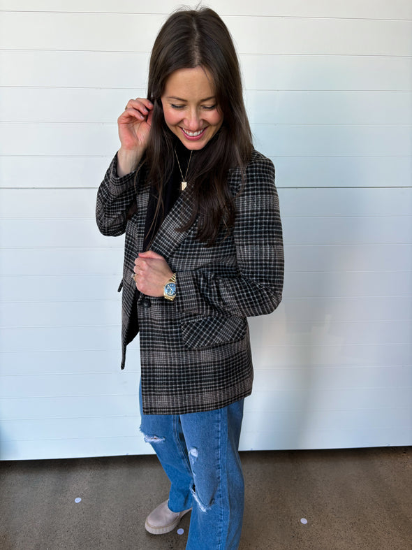 z supply kingston relaxed plaid blazer black latte