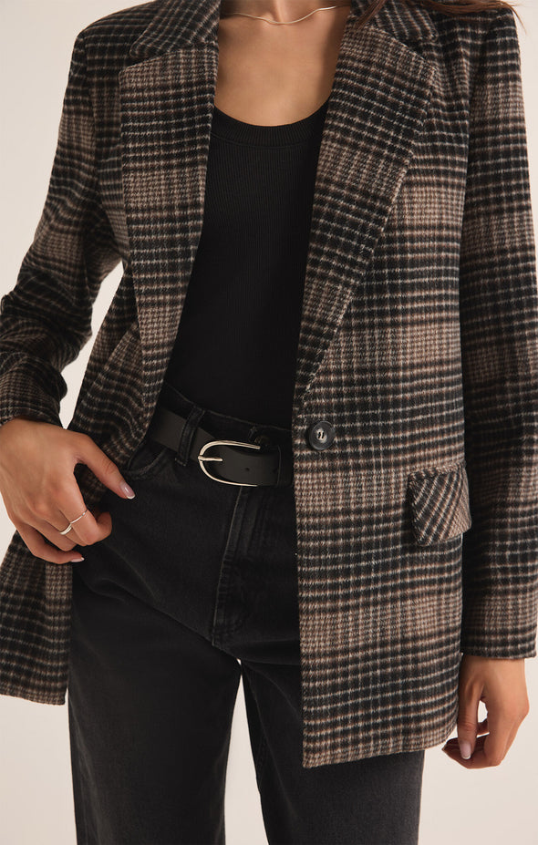 z supply kingston relaxed plaid blazer black latte