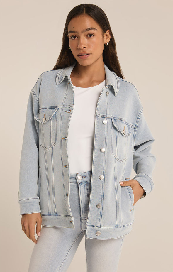 z supply miles denim jacket sun bleached indigo oversized relaxed fit denim jacket