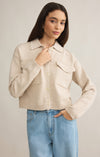 z supply cielo knit jacket collared long sleeve button front patch pocket midweight soft cropped sweater jacket