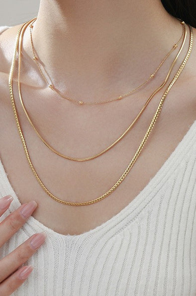 zoe triple layer 18k gold plated necklace layered chain necklace