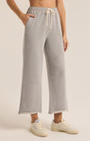 z supply huntington french terry sweatpant classic heather grey drawstring waist wide leg cropped ankle length lounge pant