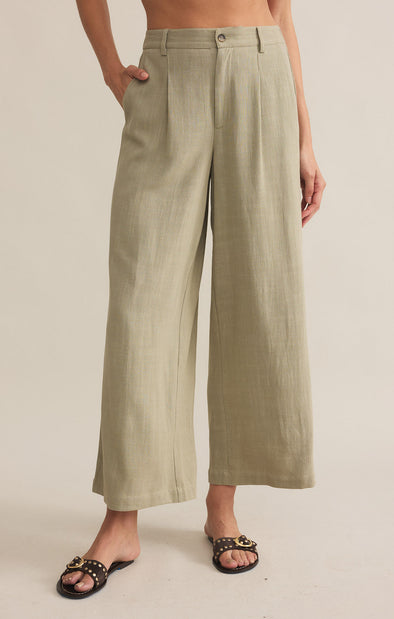 z supply vista pant dusty palm mid rise ankle length side seam pocket linen wide leg cropped pant