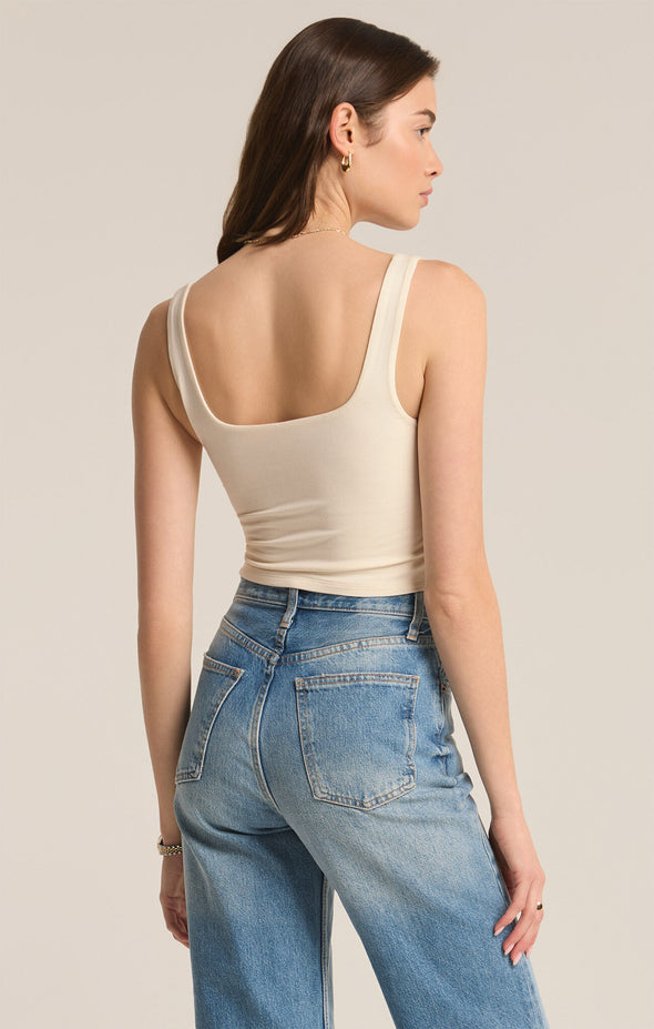 z supply myra knit tank top sea salt cream square neckline wide strap fitted silhouette cropped