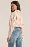 z supply river plaid button up putty tan cream collared long sleeve shirt relaxed fit fall top