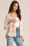 z supply river plaid button up putty tan cream collared long sleeve shirt relaxed fit fall top