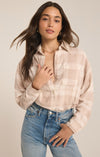 z supply river plaid button up putty tan cream collared long sleeve shirt relaxed fit fall top