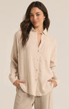 z supply the perfect line top putty lightweight linen blend button up collared top relaxed fit neutral stripe