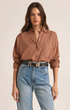 z supply the perfect linen top mocha mousse relaxed fit collared classic button up shirt