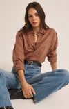 z supply the perfect linen top mocha mousse relaxed fit collared classic button up shirt