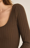 z supply madeline rib top dark chocolate brown long sleeve scoop neck fitted silhouette cropped basic layering top