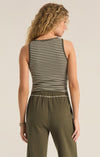 z supply essy stripe rib top scoop neck wide strap fitted silhouette cropped length basic tank fossil green stripe