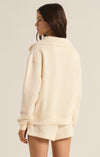 z supply sonata fleece sweatshirt sea salt lounge top collared zip neckline relaxed fit super soft fleece cream