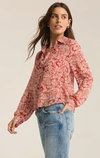 z supply vivienne floral print top collared v-neck floral blouse long sleeve crimson crush