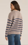 z supply boyfriend stripe sweater heather taupe navy crew neckline ribbed details relaxed fit basic stripe sweater