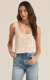 z supply palm springs sweater tank wide strap scoop neck cropped length trendy crochet tank top sea salt cream