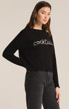 zsupply cocktails sweater black crew neckline embroidered graphic detail long sleeve pullover slightly cropped relaxed fit graphic sweater