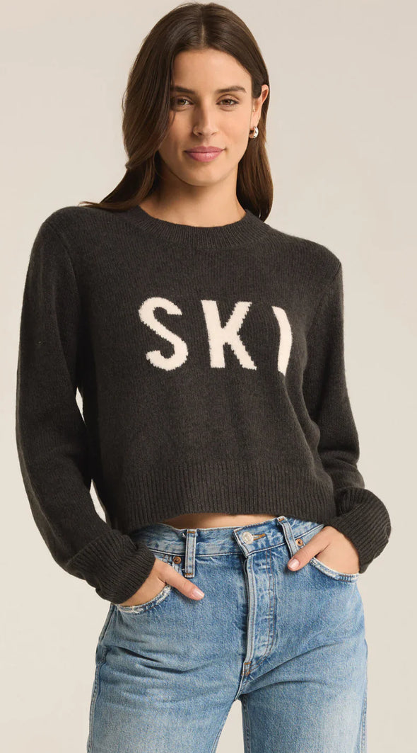 z supply ski milan sweater charcoal cropped ski graphic