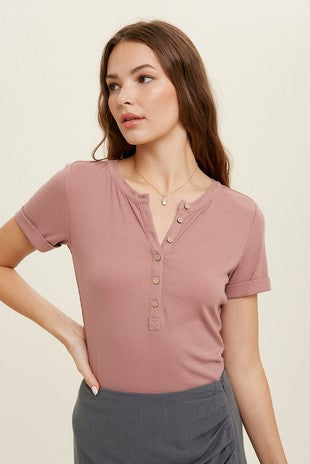 The Leah Ribbed Henley Tee