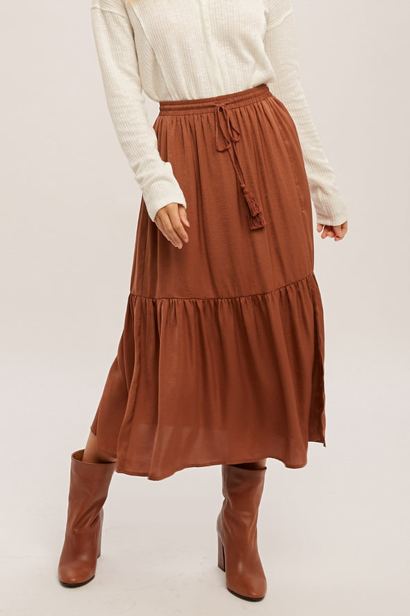 The Gracie Satin Midi Skirt