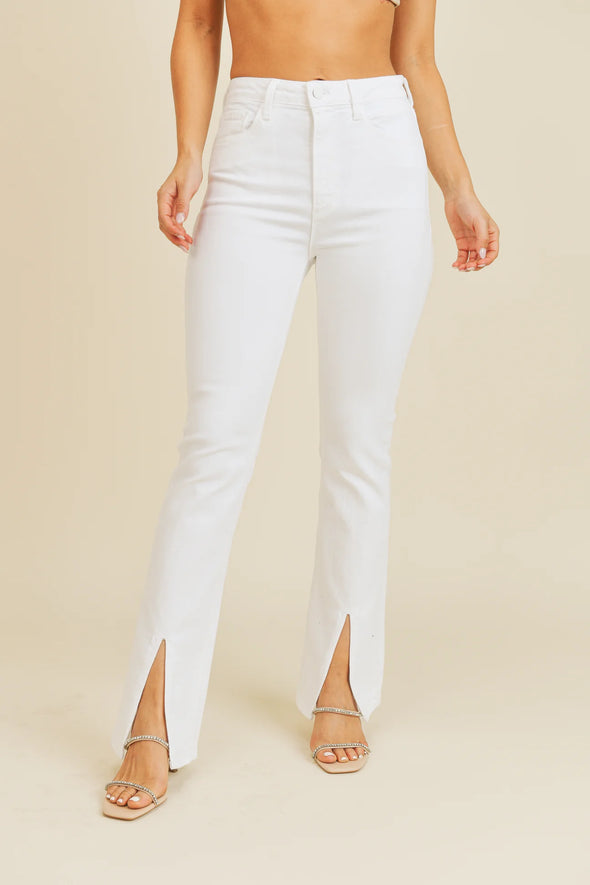 The Jada Slit Front Flare Jeans - White