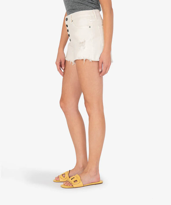 The Jane High Rise Exposed Buttons Denim Shorts - Ecru