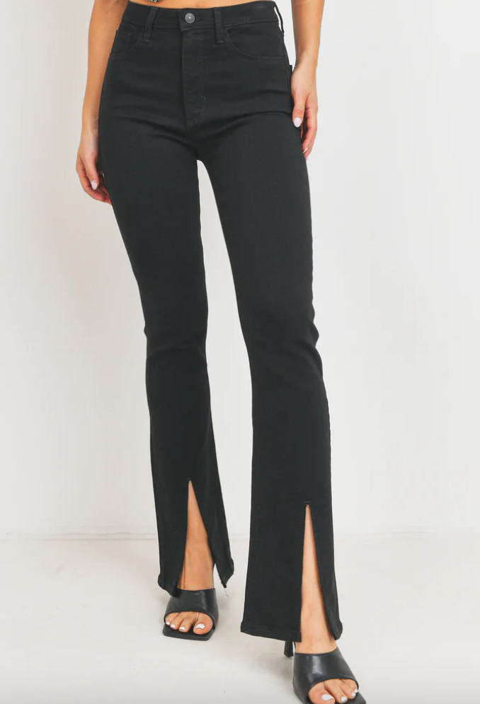 The Jada Slit Front Flare Jeans - Black – One:Nine Boutique