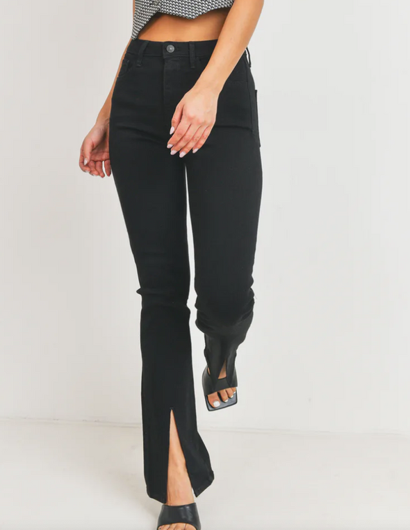 The Jada Slit Front Flare Jeans - Black