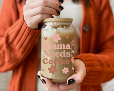The Boho Floral Mama Needs Coffee glass Cup